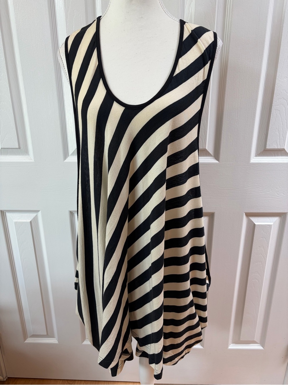Ivan Grundahl Black and Cream Stripe Sleeveless Tunic/Cover up Size L